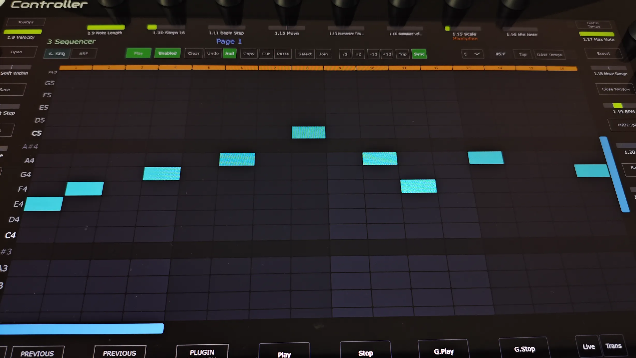 Touch sequencing grid for drawing, resizing and editing notes directly